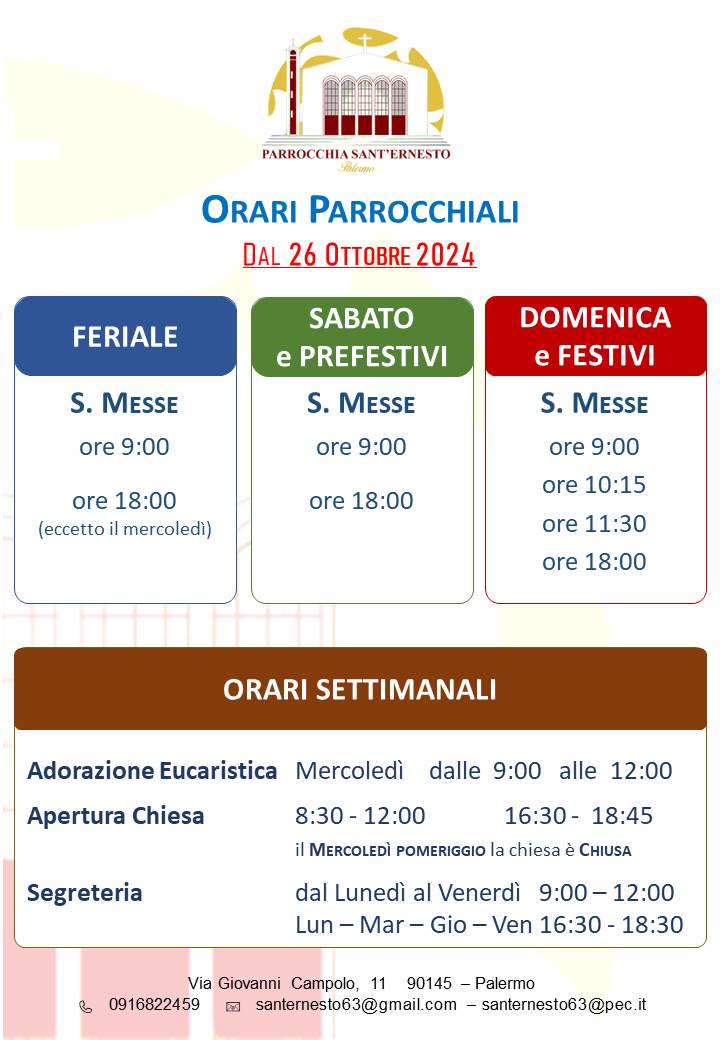 Orari Messe 2024 invernale