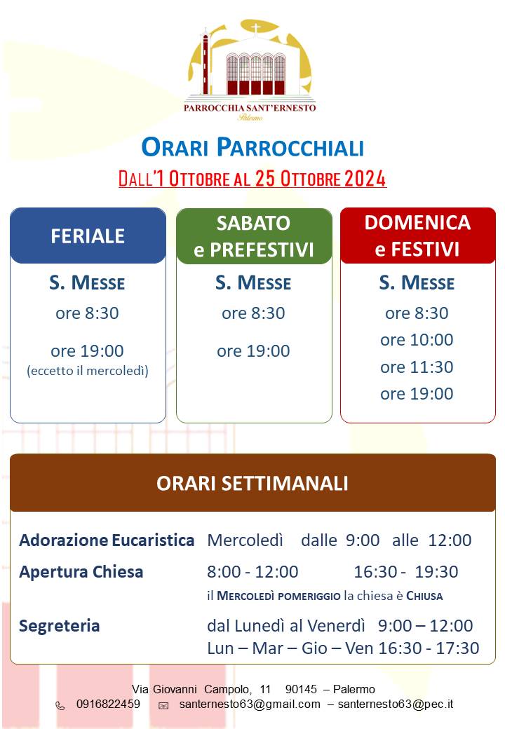 Orari Messe 2024 ottobre